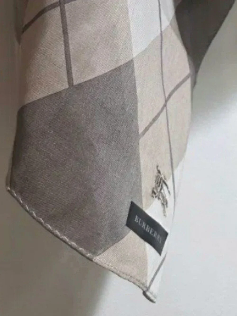 Burberry Cotton Handkerchief Scarf Smoked Check Taupe Grey Japan Pocket Square